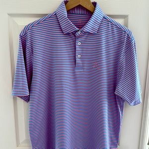 Rhoback men’s polo size Medium. Light blue and pink striped.